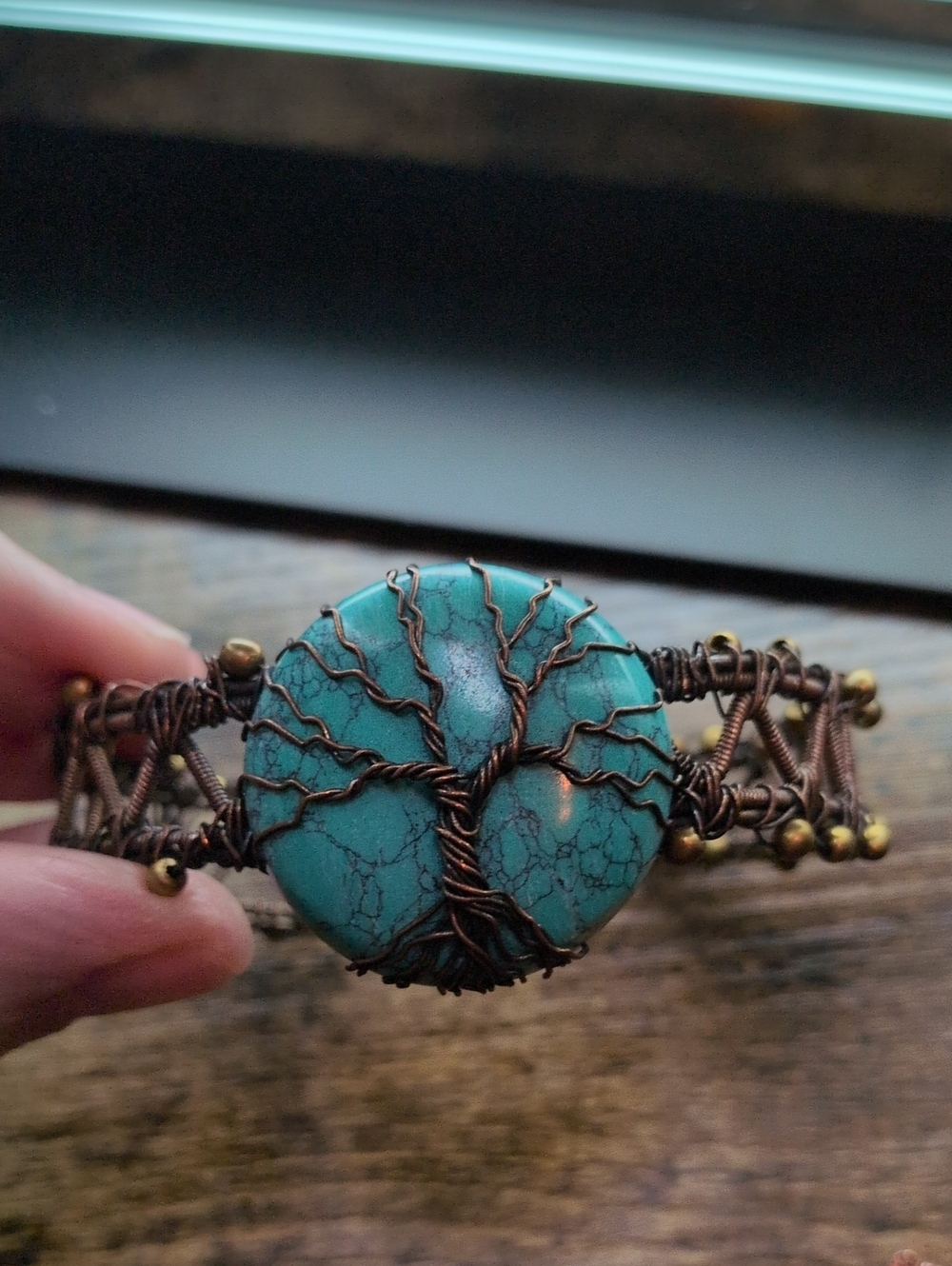 Turquoise Tree of Life Wire-Wrapped Bracelet